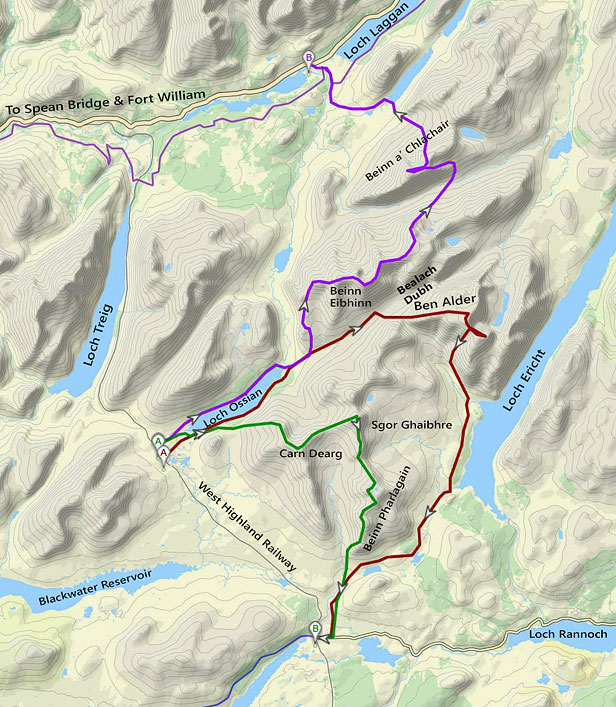 The Ben Alder route plus the two related routes